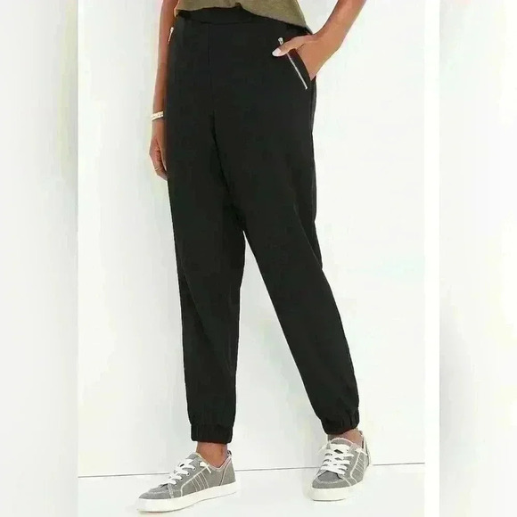 Plus Size Black Zip Pocket Crepe Jogger XXL Reg - Picture 1 of 4